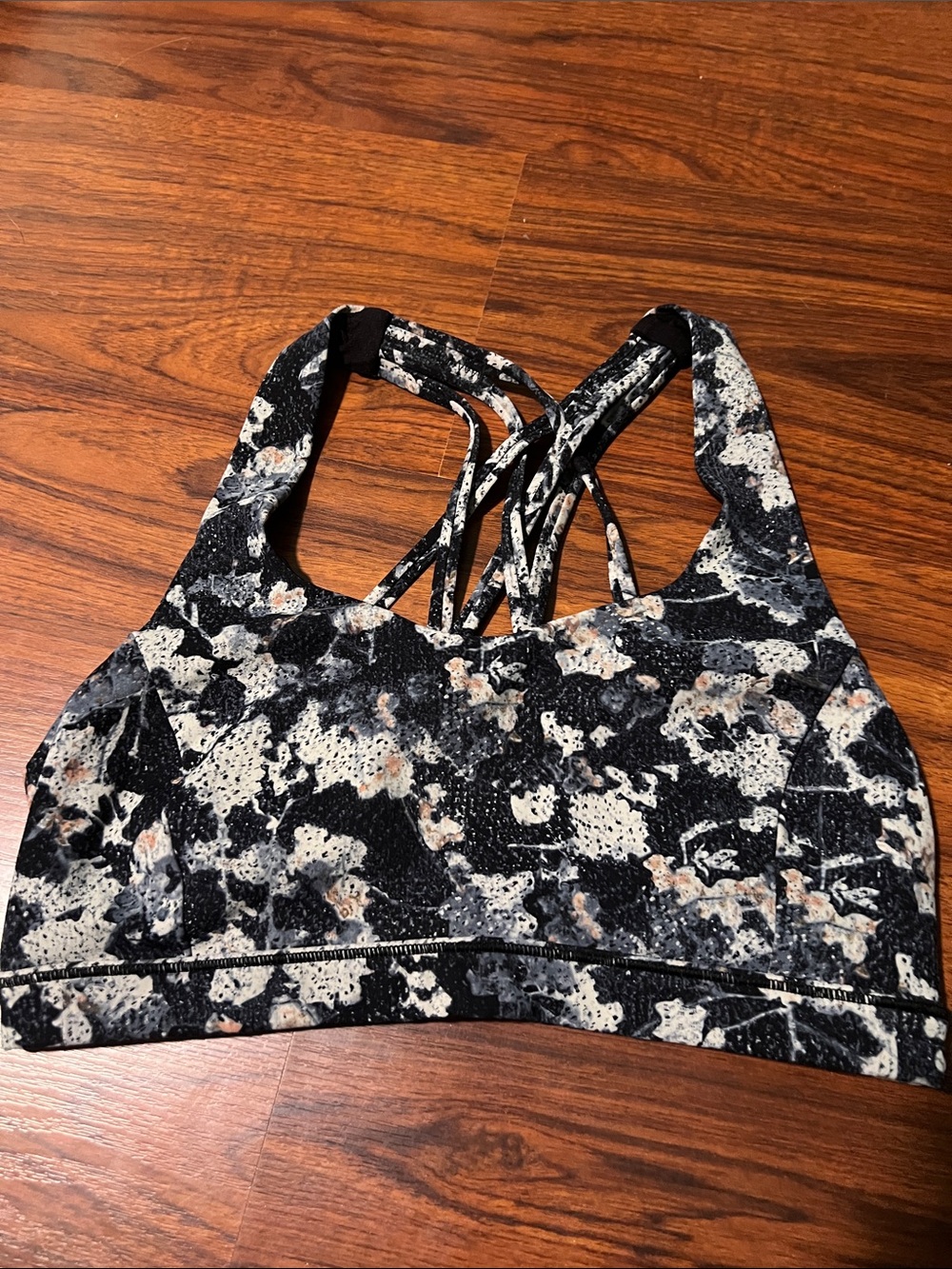 lululemon athletica blue & White floral Print Strappy Sports Bra